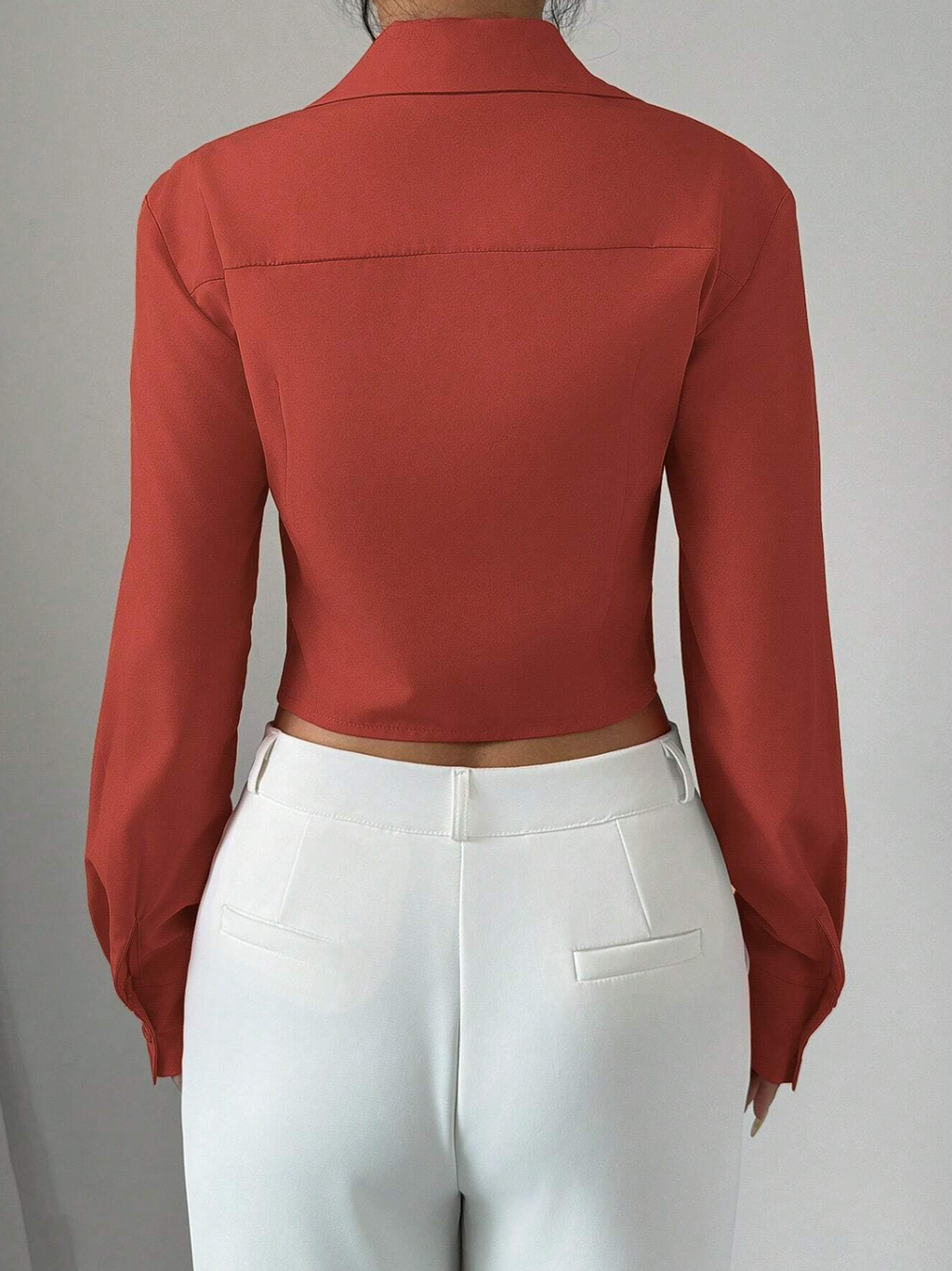 RosyDaze Casual Solid Color Pleated Cropped Shirt