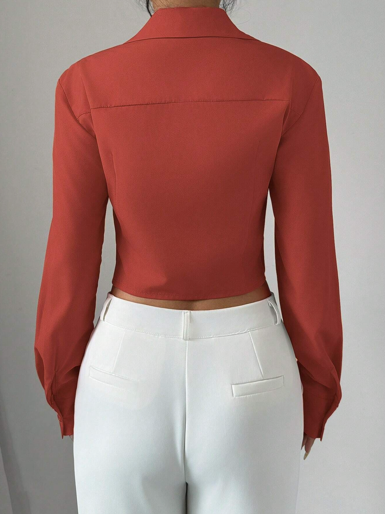 RosyDaze Casual Solid Color Pleated Cropped Shirt