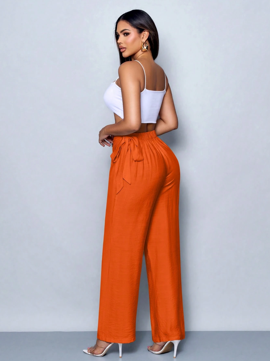 Linen-Blend High Waist Wide Leg Pants