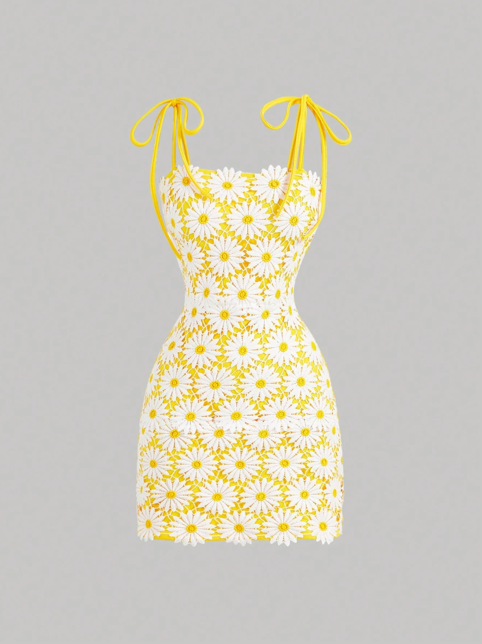 Bohemian Daisy Ruffle Mini Dress