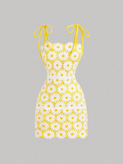 Bohemian Daisy Ruffle Mini Dress