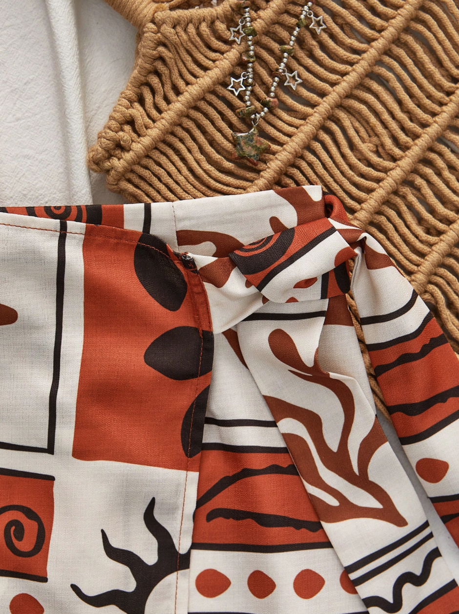 Cropped Tank Top & Printed Mini Skirt