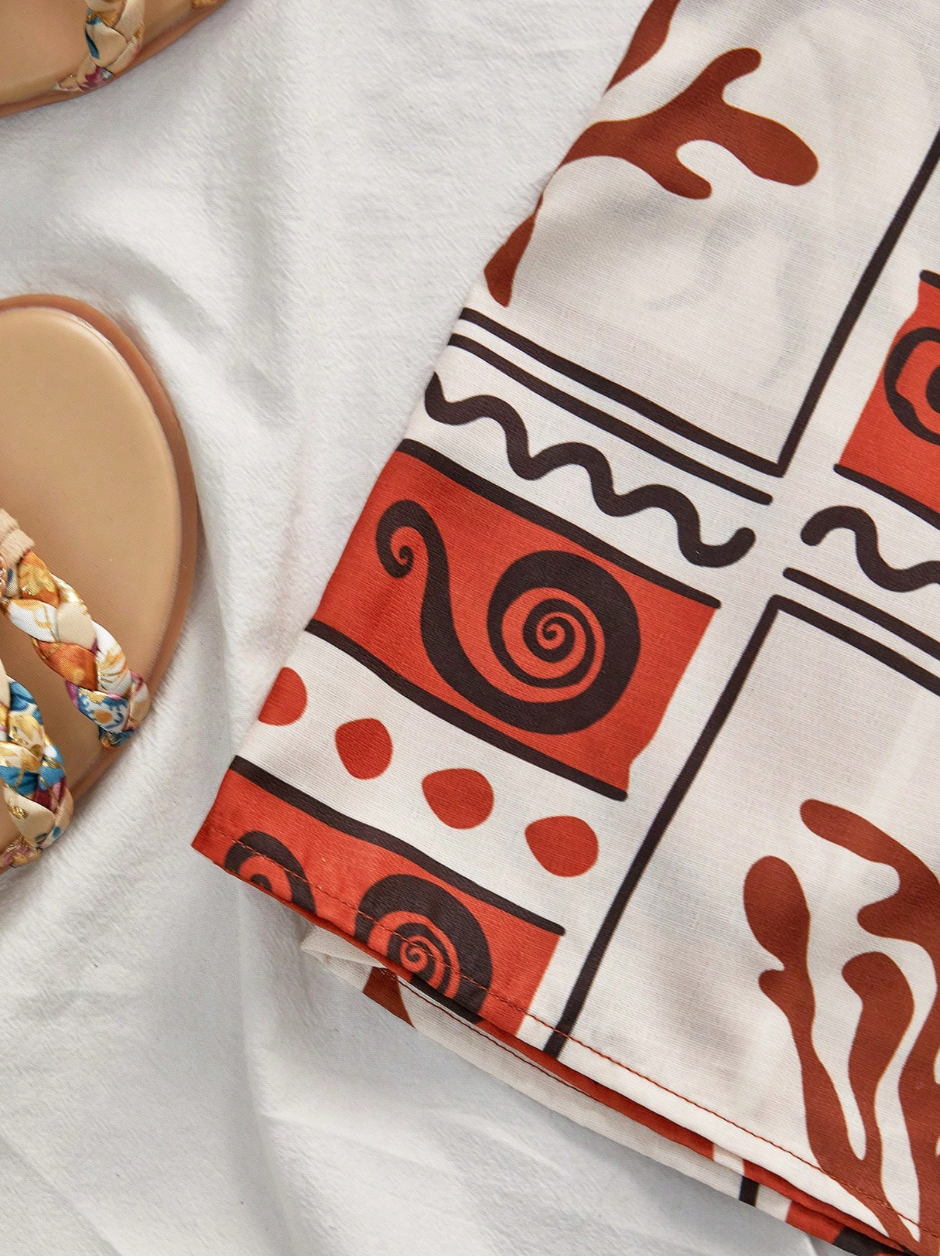 Cropped Tank Top & Printed Mini Skirt