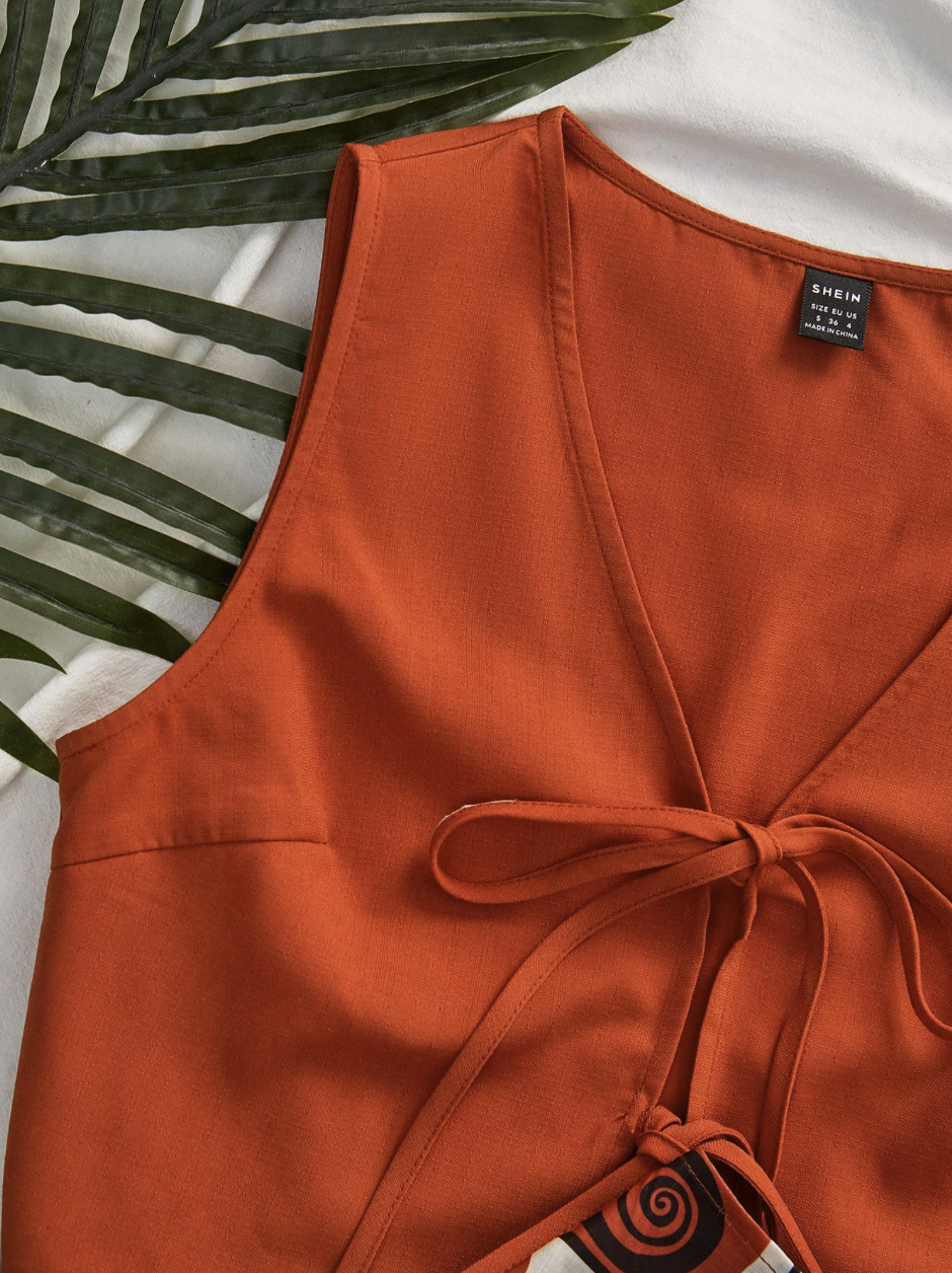 Cropped Tank Top & Printed Mini Skirt