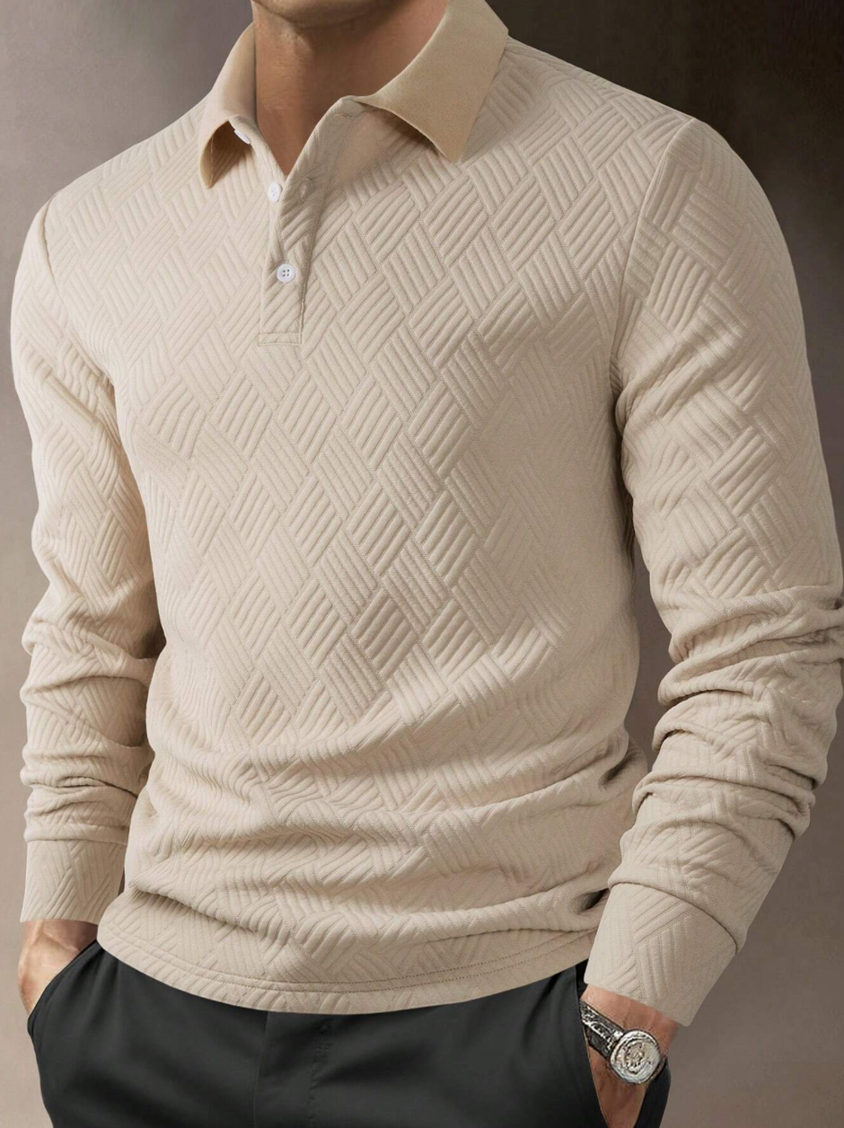 Solid Button-Up Long Sleeve Polo Shirt