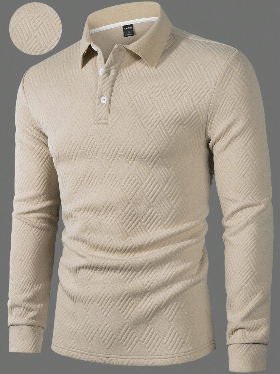 Solid Button-Up Long Sleeve Polo Shirt
