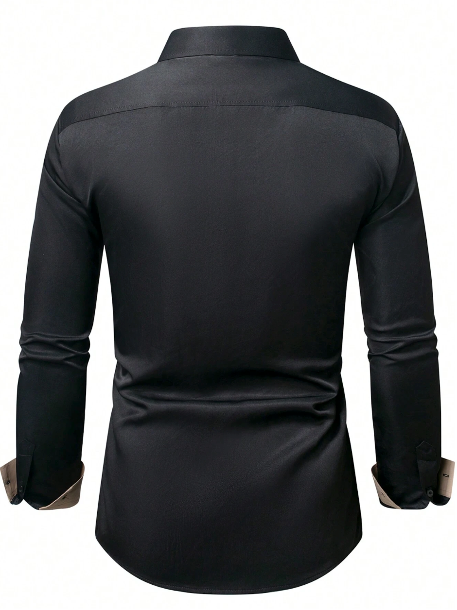 Contrast Color Button-Up Shirt