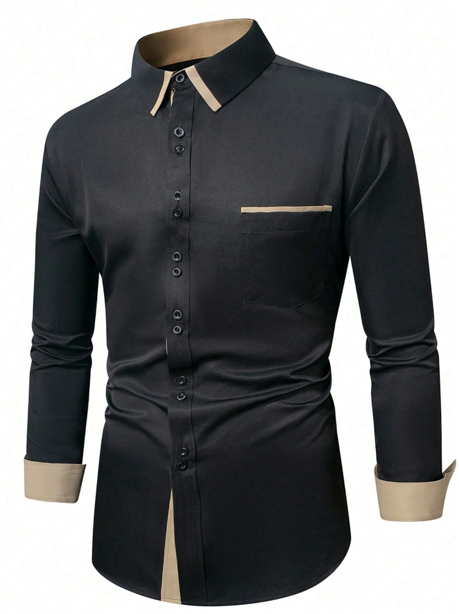 Contrast Color Button-Up Shirt