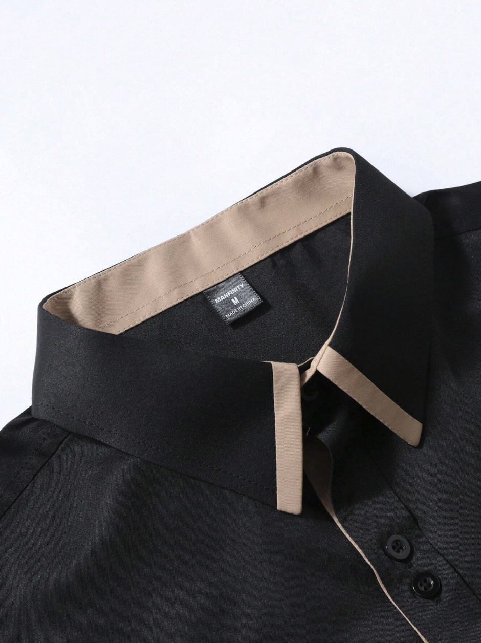 Contrast Color Button-Up Shirt