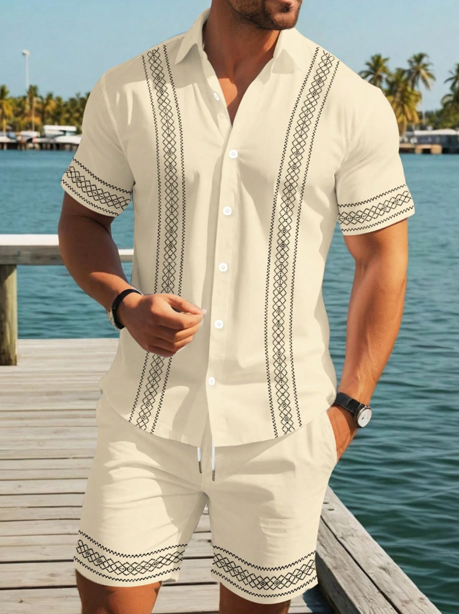 Vintage Print 2-Piece Shirt & Shorts Set