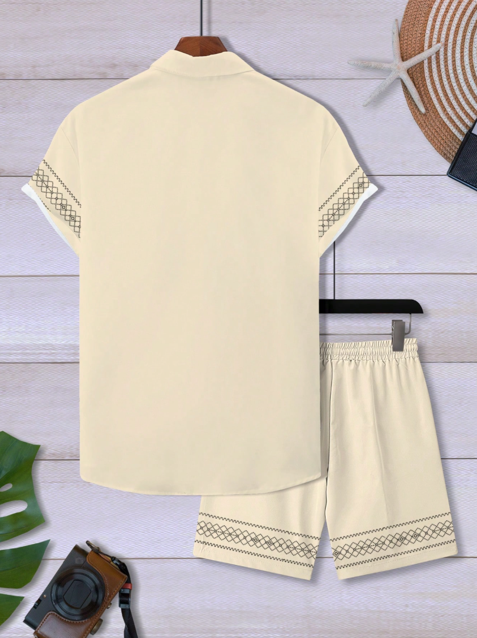 Vintage Print 2-Piece Shirt & Shorts Set