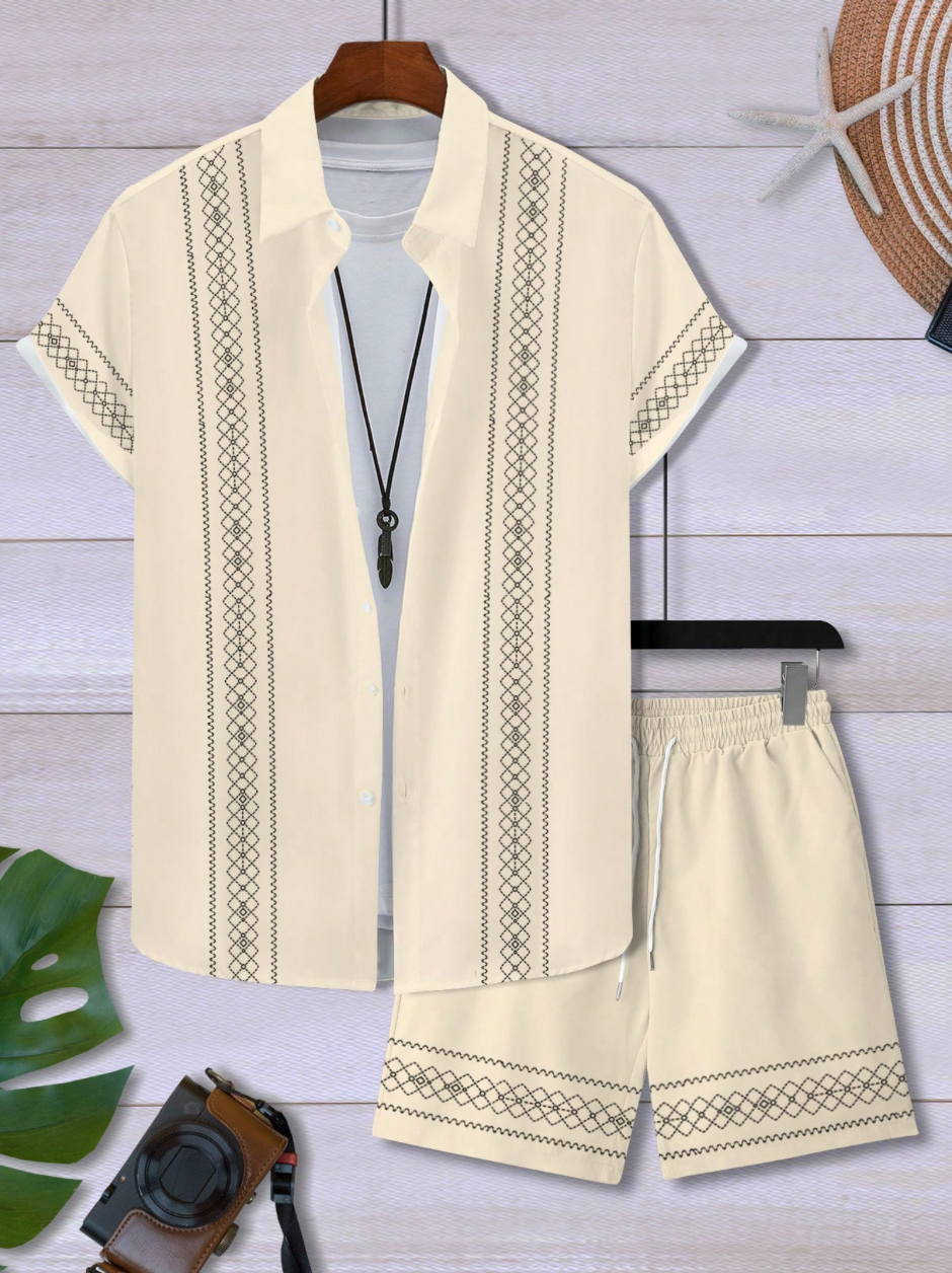 Vintage Print 2-Piece Shirt & Shorts Set