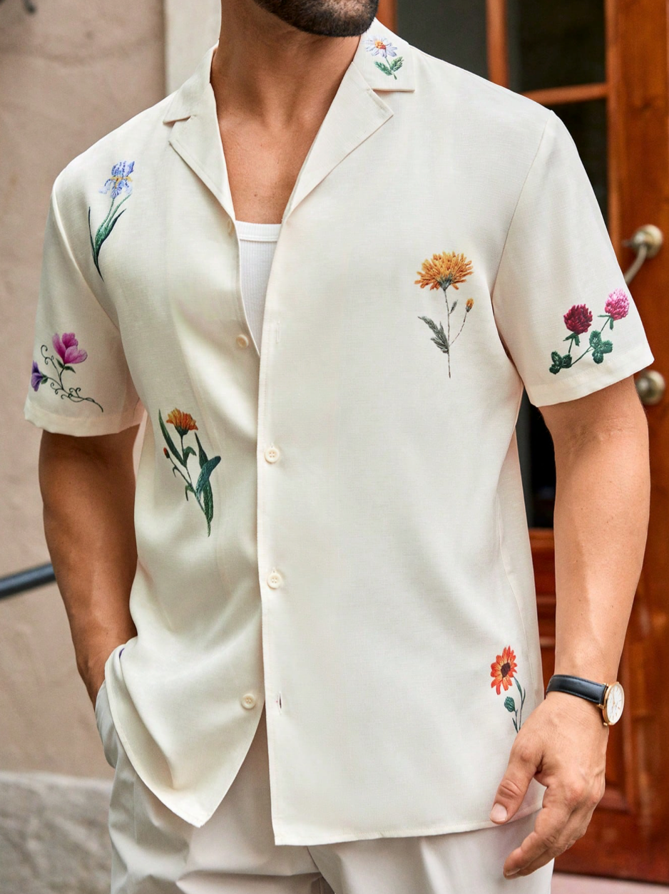 Casual Floral Print Button-Up Shirt