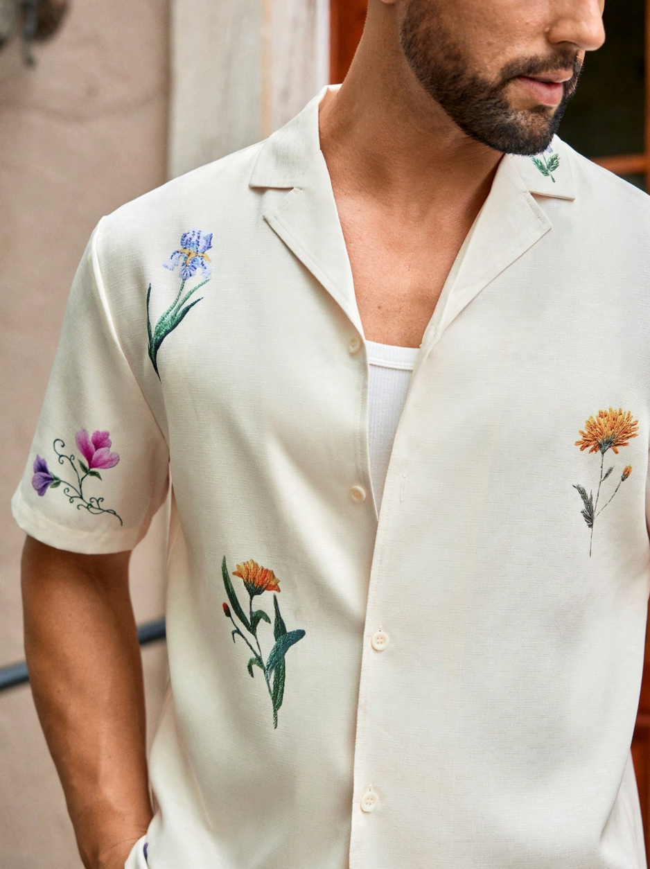 Casual Floral Print Button-Up Shirt