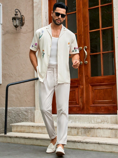 Casual Floral Print Button-Up Shirt