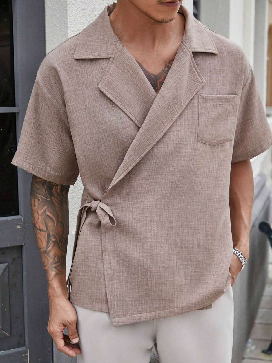 Men’s Two-Tone Faux Linen Short Sleeve Shirt