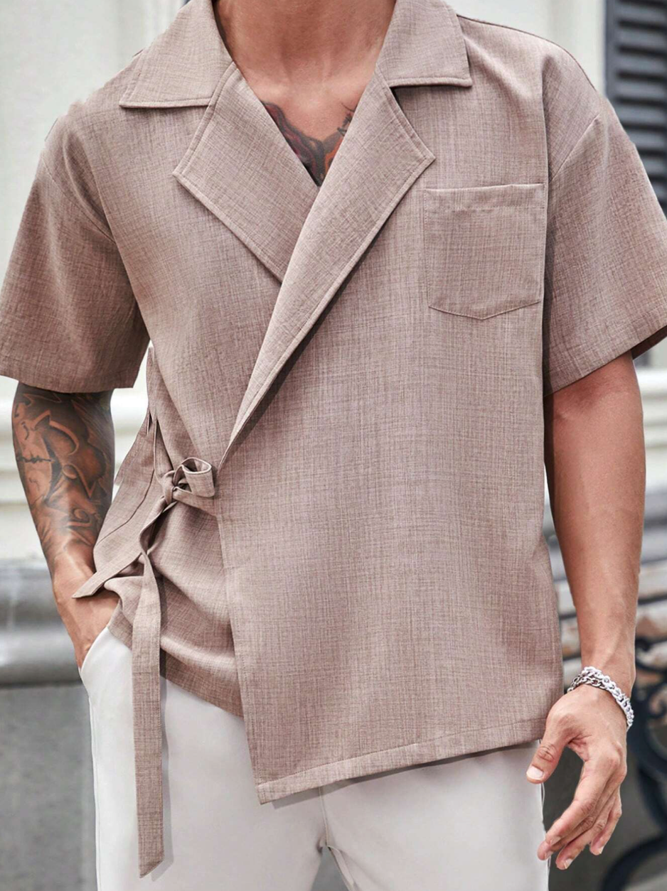 Men’s Two-Tone Faux Linen Short Sleeve Shirt