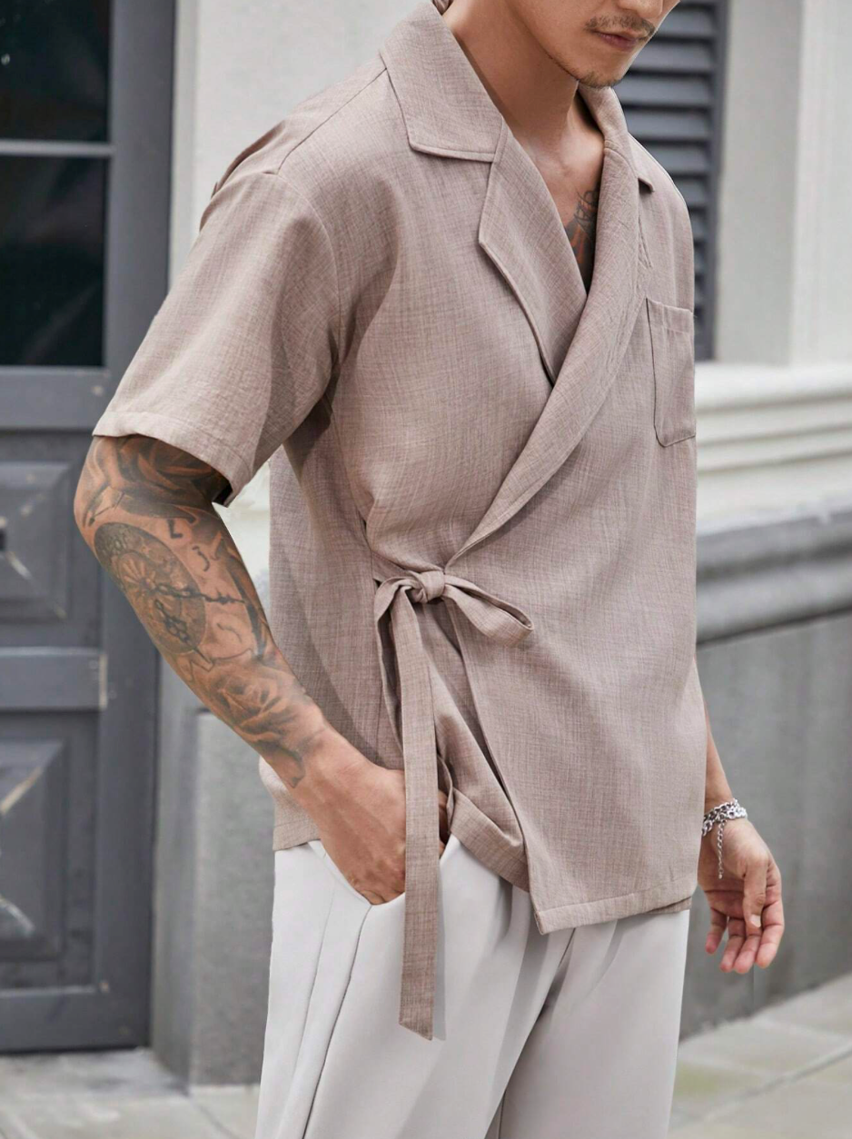 Men’s Two-Tone Faux Linen Short Sleeve Shirt