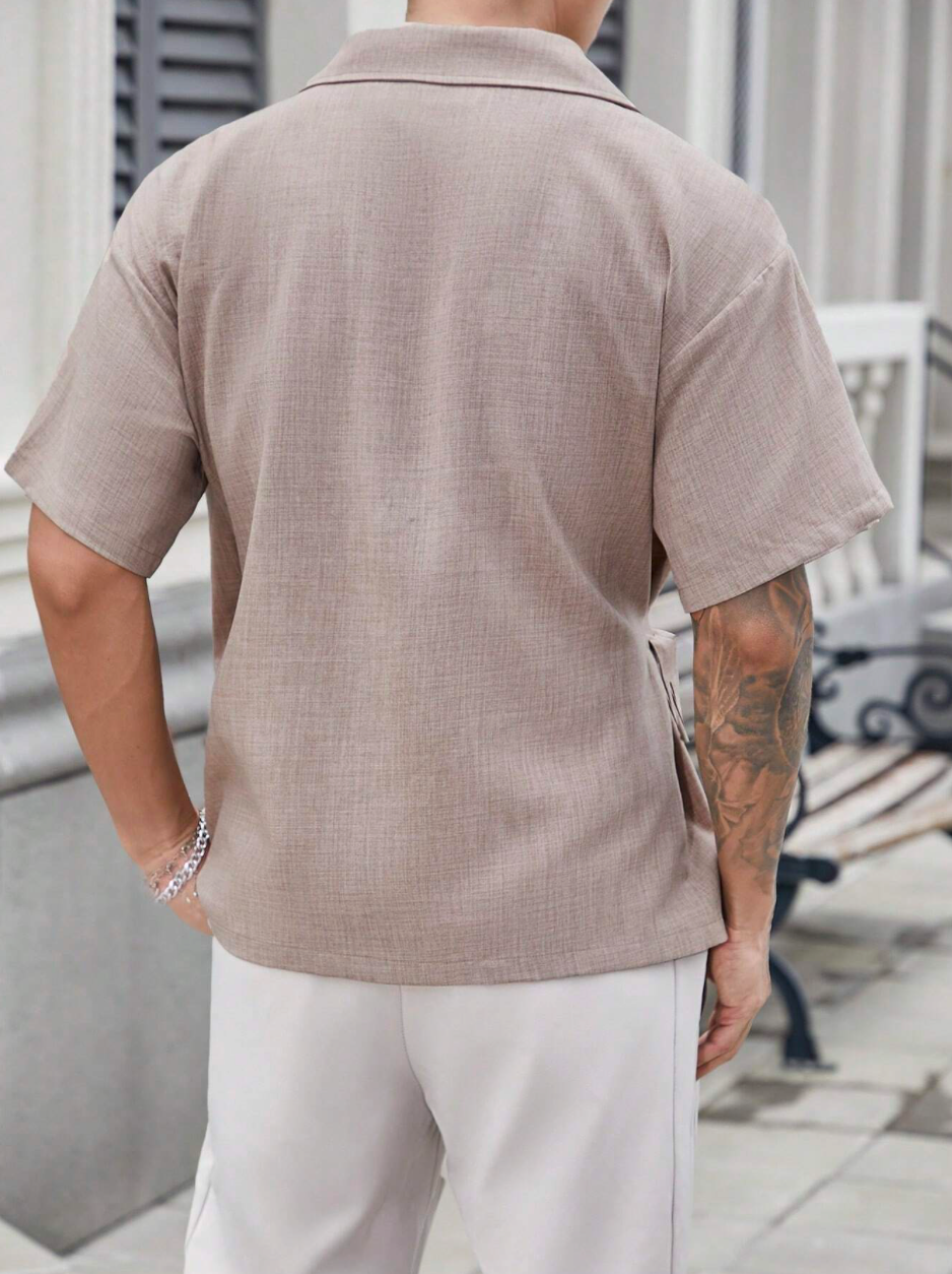 Men’s Two-Tone Faux Linen Short Sleeve Shirt