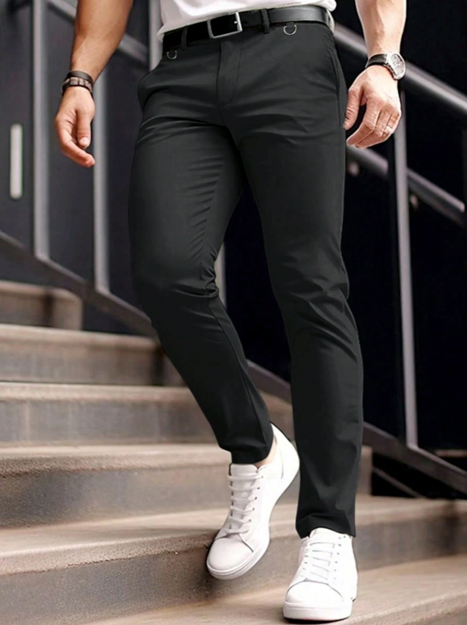 Solid Color Suit Pants with Diagonal Pockets