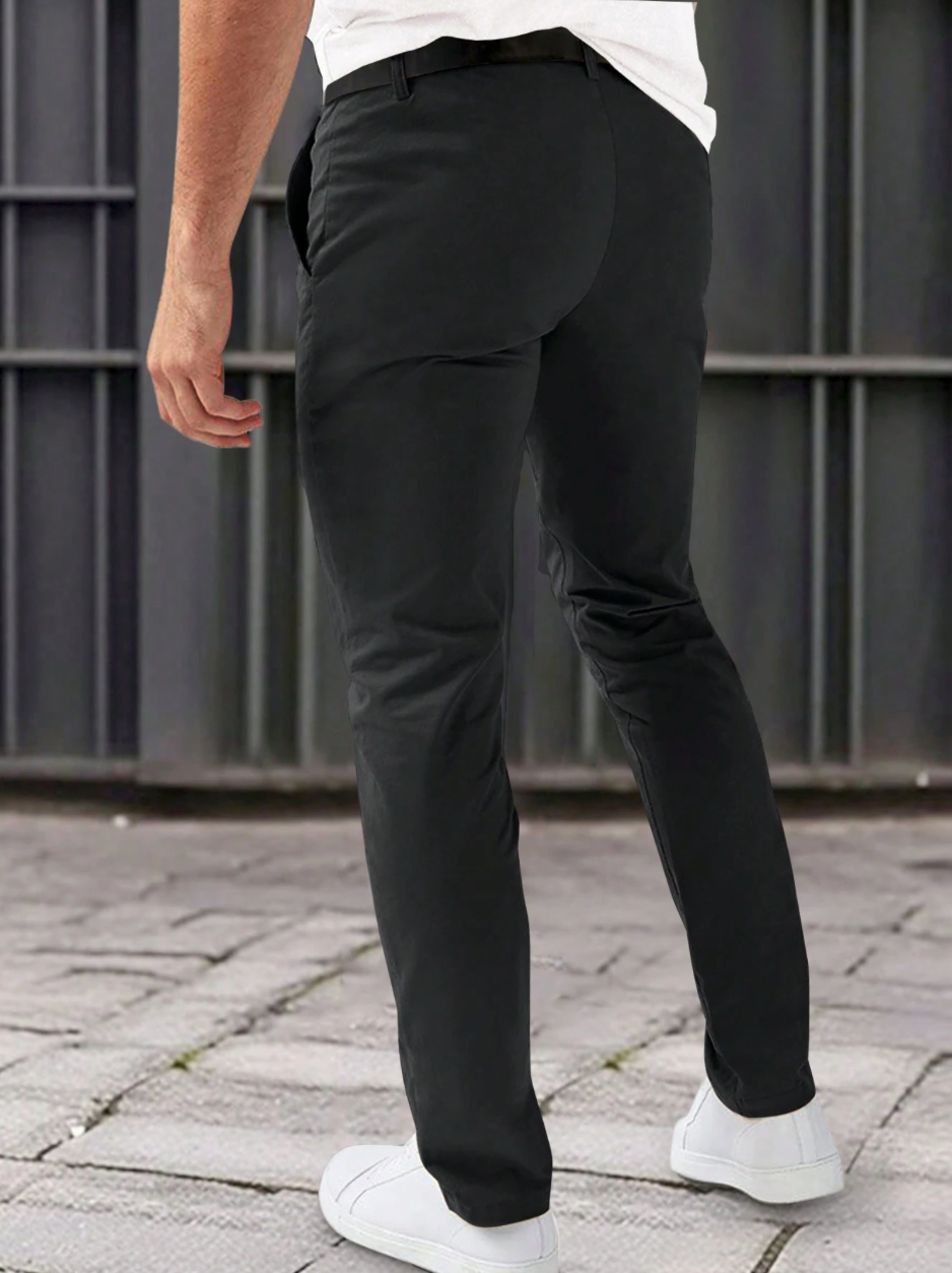 Solid Color Suit Pants with Diagonal Pockets