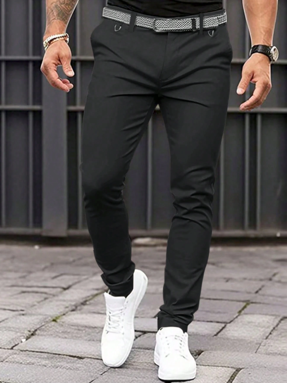 Solid Color Suit Pants with Diagonal Pockets