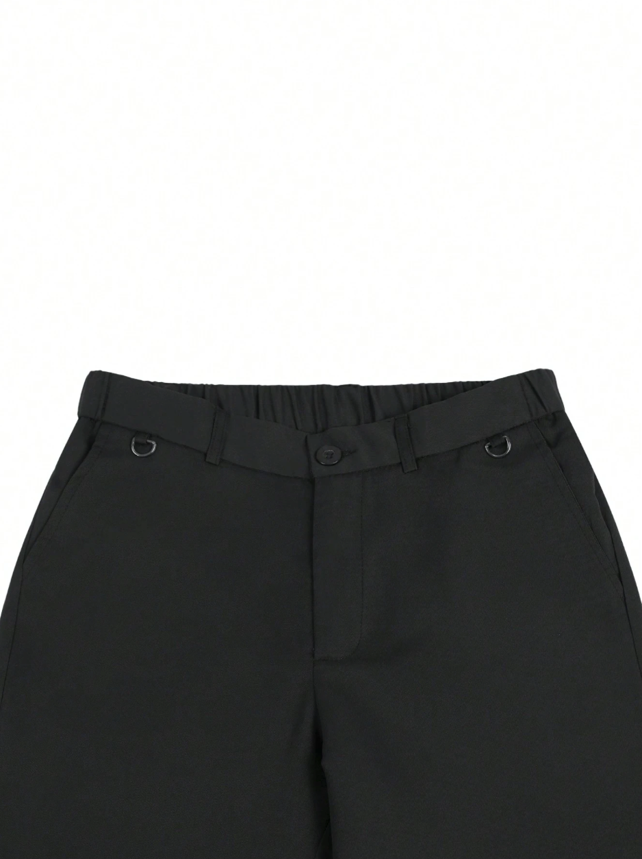 Solid Color Suit Pants with Diagonal Pockets