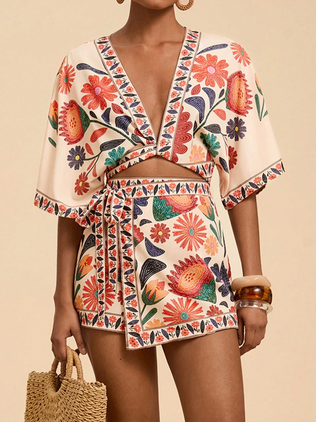 Travachic Floral 2-Piece V-Neck Summer Set